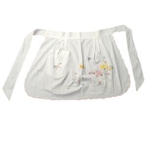 Vtg Handmade Half Apron hand embroidered 18"waist 17"lgth 18"x2 ties‎
